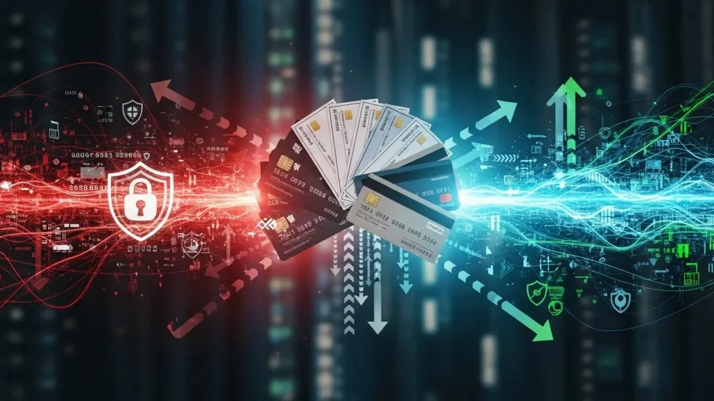 신용카드 현금화 불법사례와 예방을 상징하는 체크와 카드 흐름 이미지