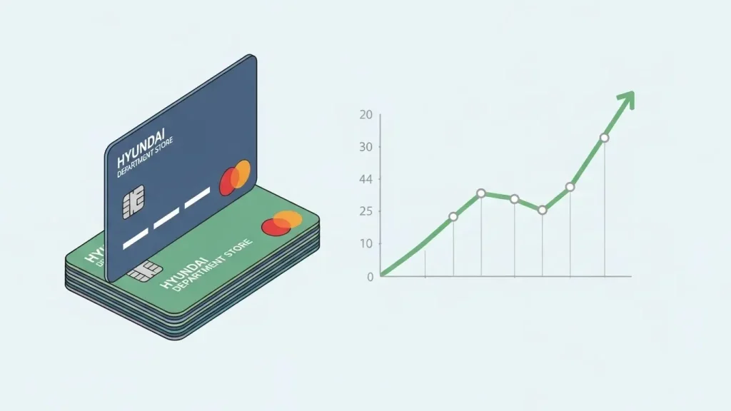 현대 백화점 카드와 그래프가 조합된 단순 금융 일러스트